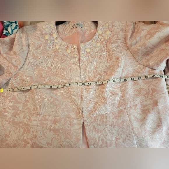 Women's Kasper Pink Brocade Long Blazer Beaded Bedazzled Spring 20W New - Picture 9 of 11